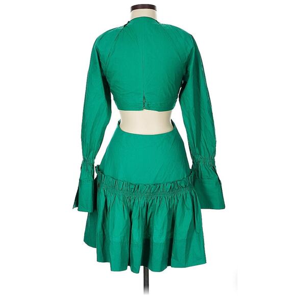 A.L.C. Alexa Cutout Ruffled Tiered Pleated Green Cotton Poplin Mini Dress Size 8 - Picture 5 of 12